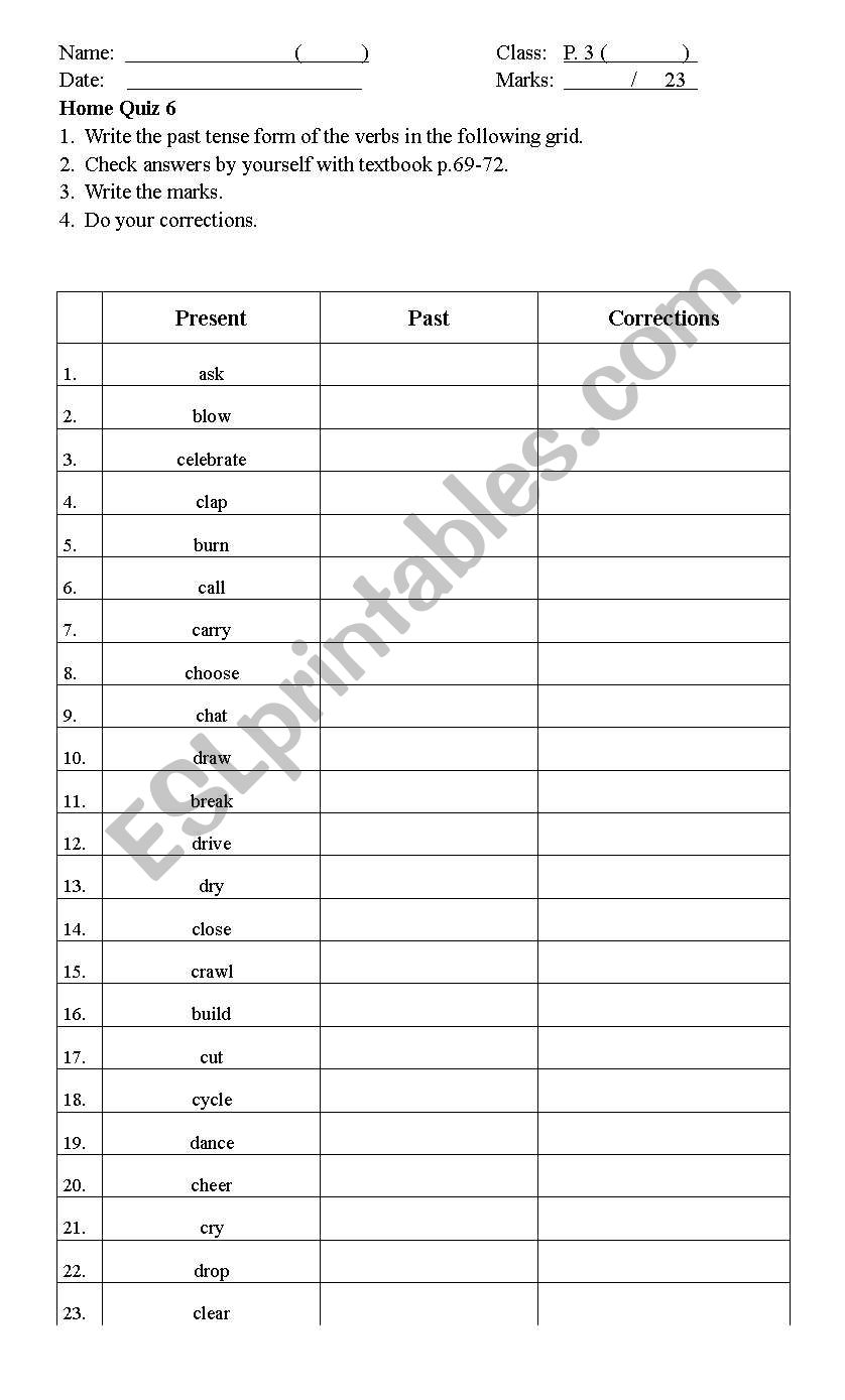 past tense  worksheet