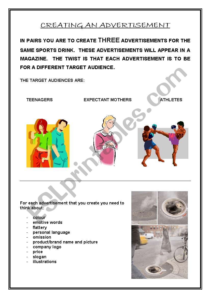Creating an Advertisement worksheet
