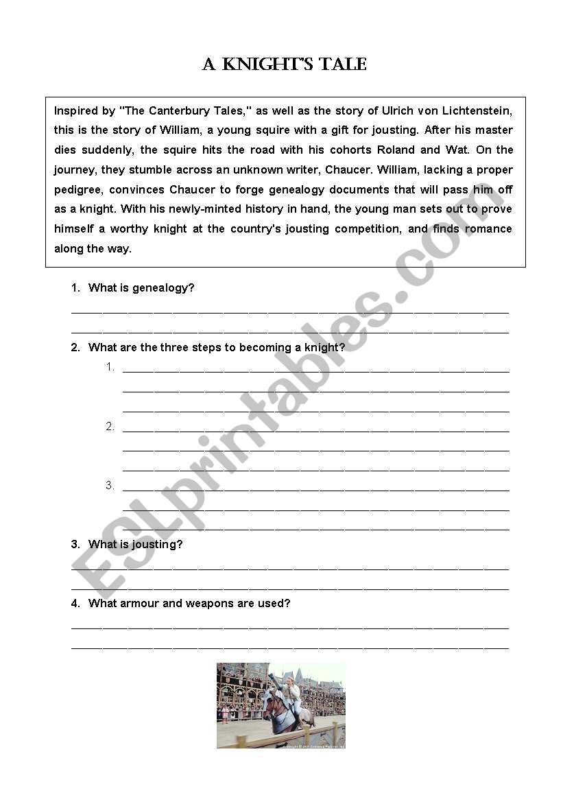 A Knights Tale worksheet