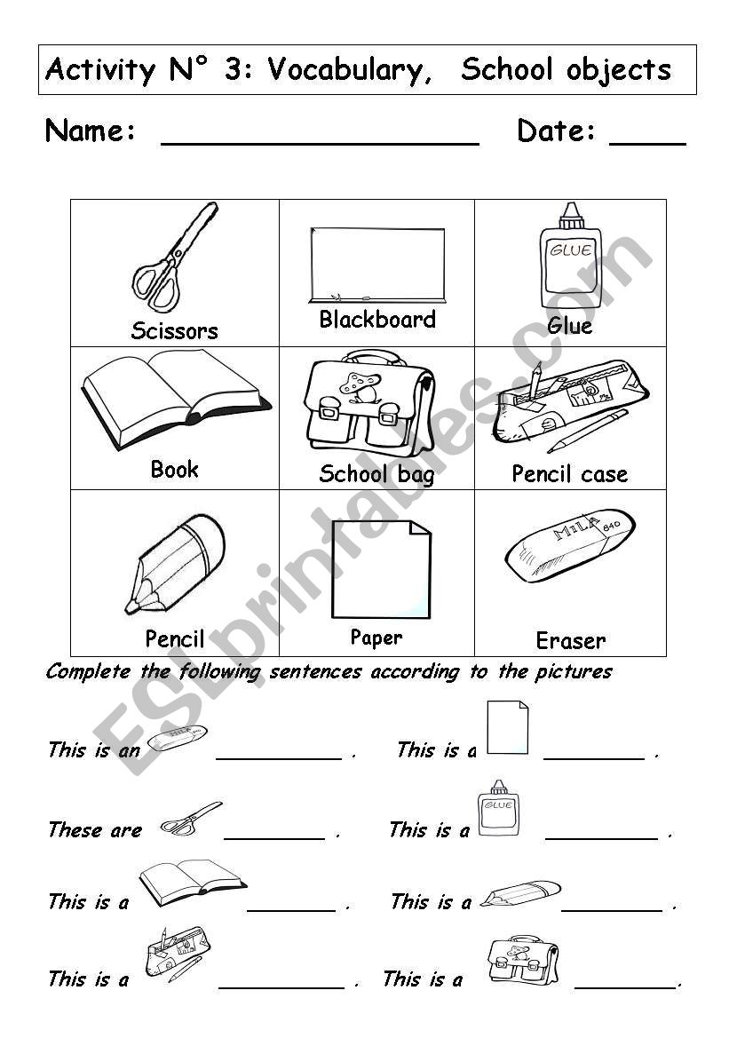 School Objects worksheet