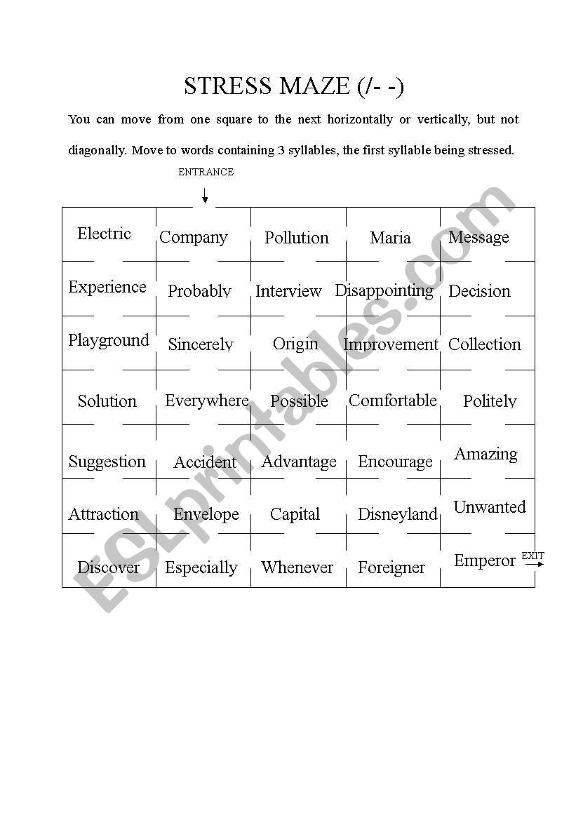 Words containing 3 syllables, and the first syllable being stressed.