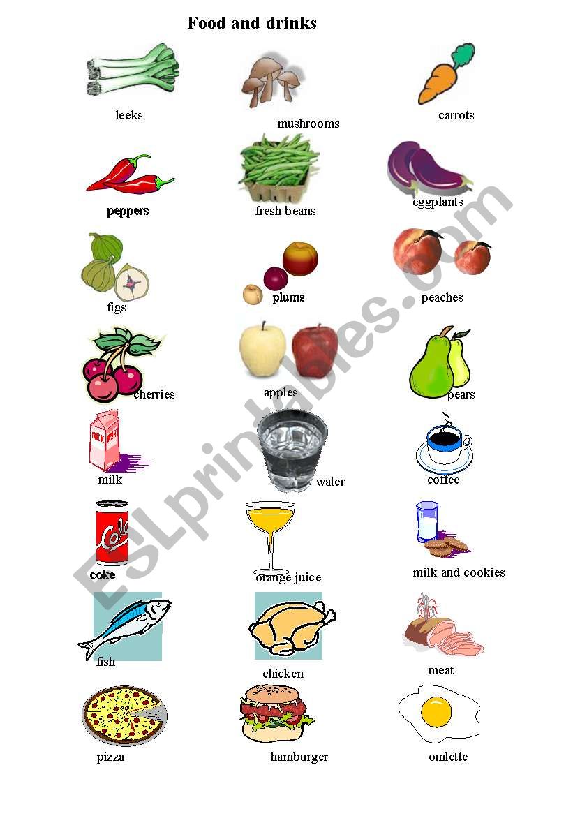 food and drinks pictionary worksheet