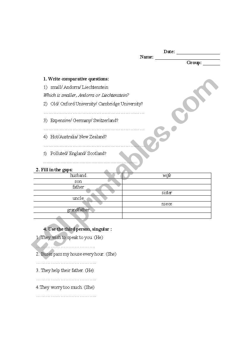 comparatives, present simple worksheet