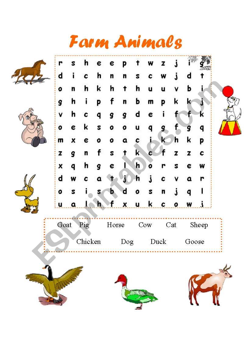 Farm Animals - Wordsearch worksheet