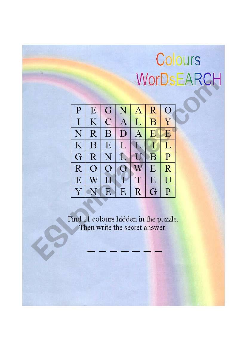 Colours WordSearch worksheet
