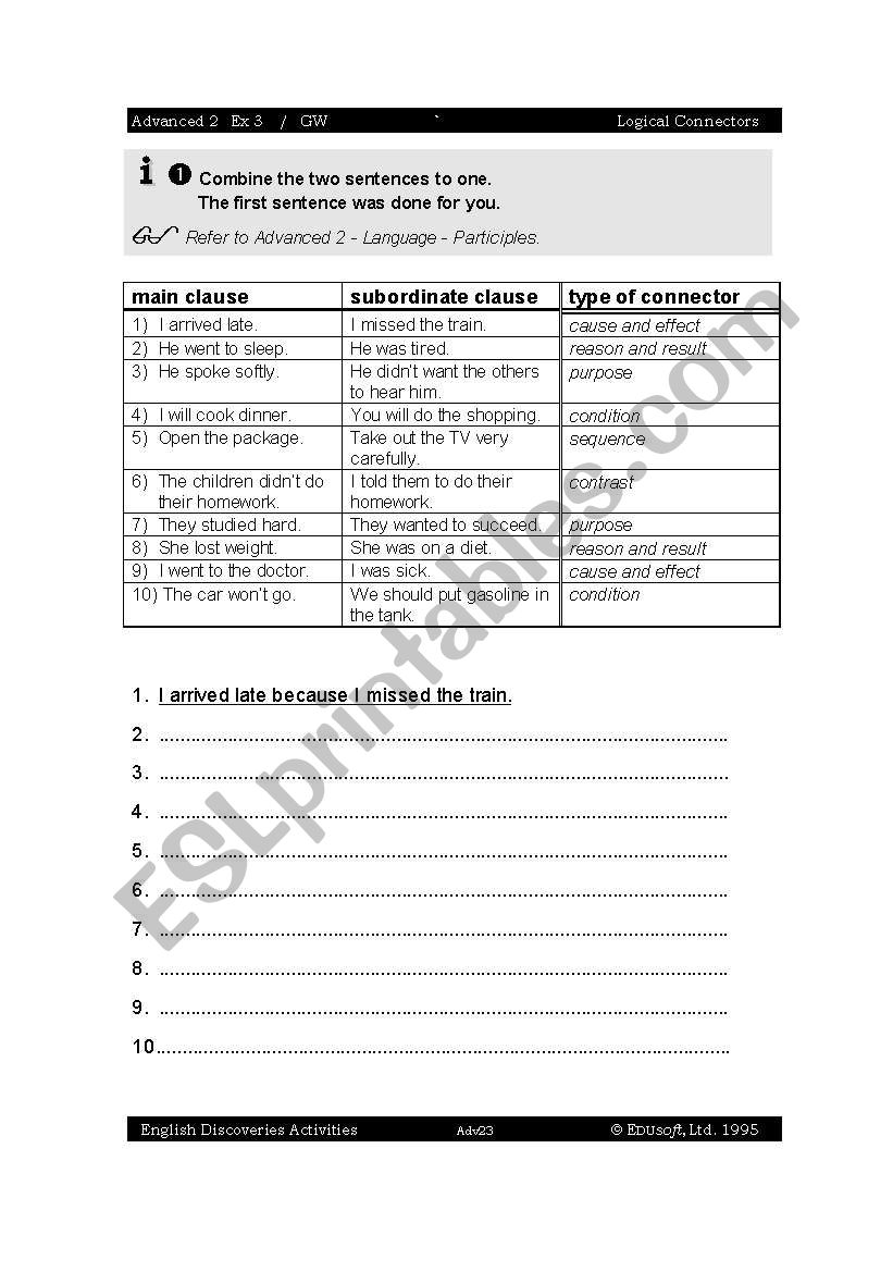 writing connectors worksheet