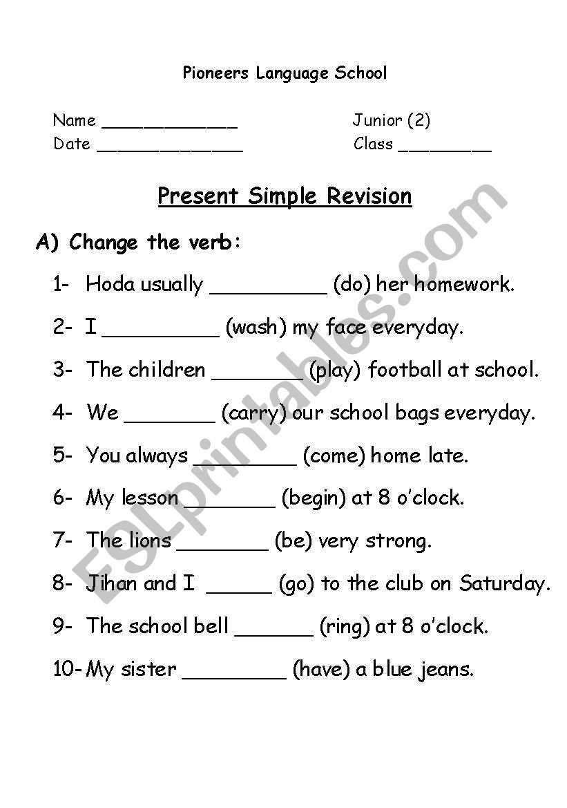 present simple worksheet