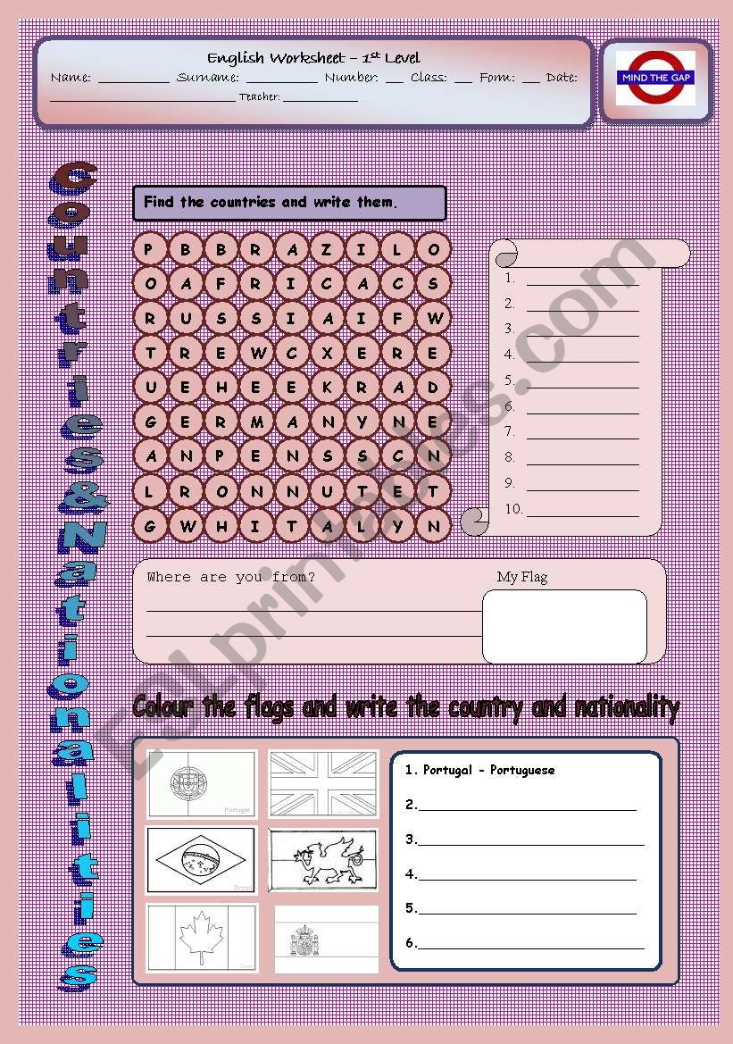 Countries and Nationalities worksheet