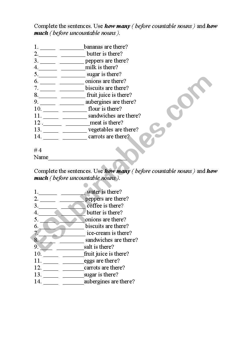 Use how many/  how much  worksheet