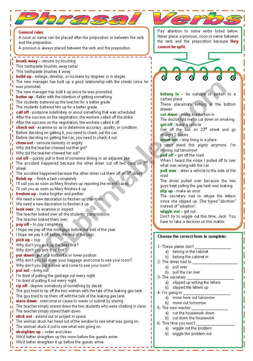 Phrasal verbs - review & exercises (fully editable) - 3 pages