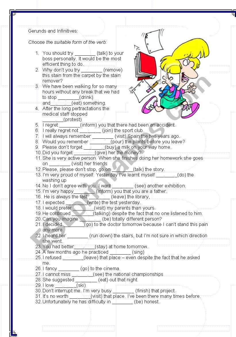 gerunds and infinitives worksheet