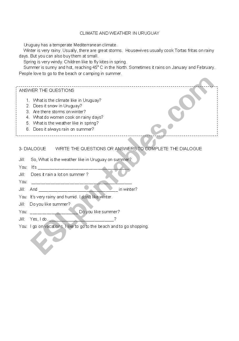 The weather and Seasons worksheet