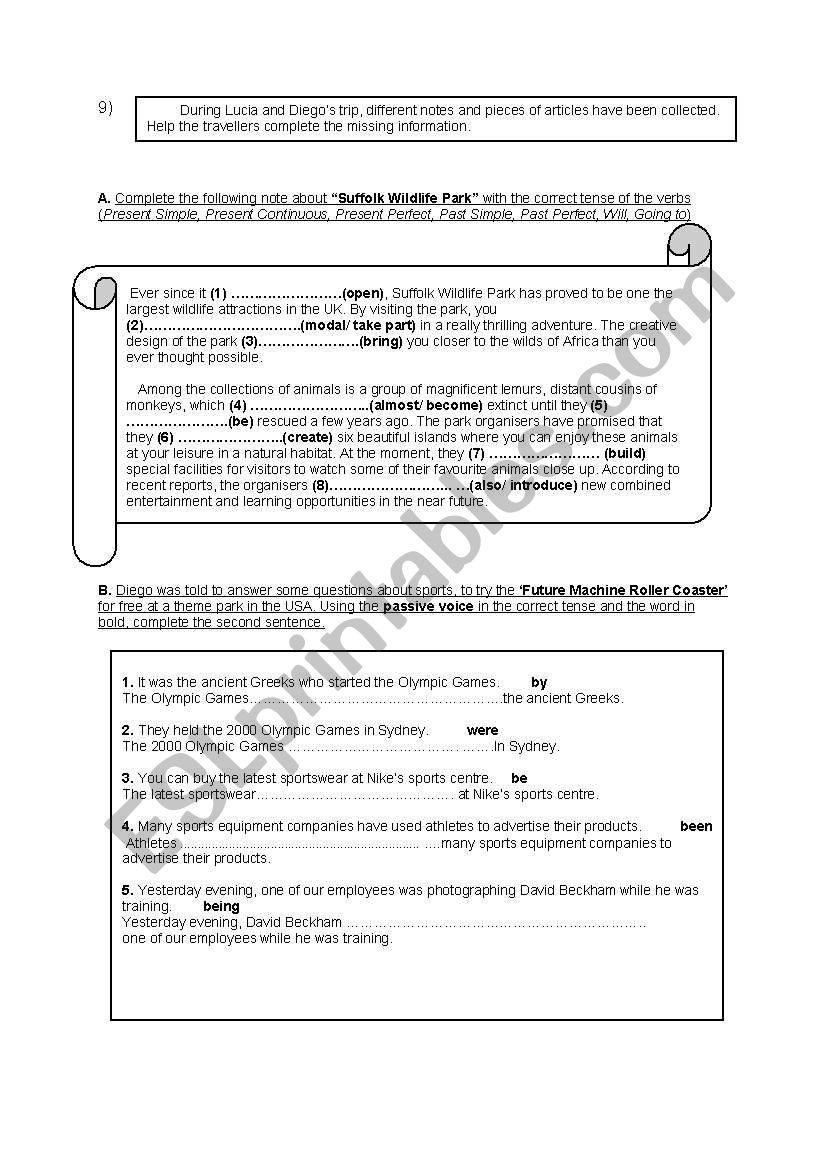 Reading and Grammar Test- Intermediate level- Part 3