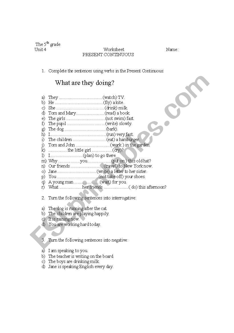 present continuous worksheet worksheet