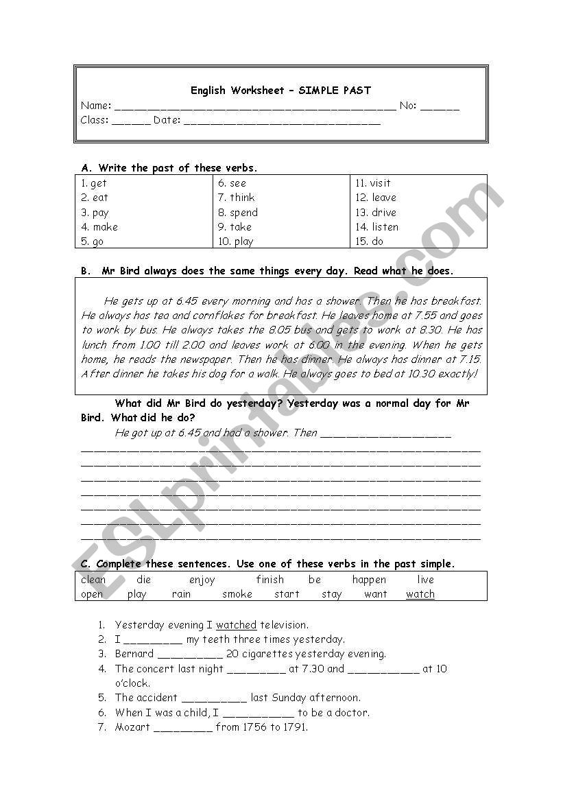 Past Simple worksheet