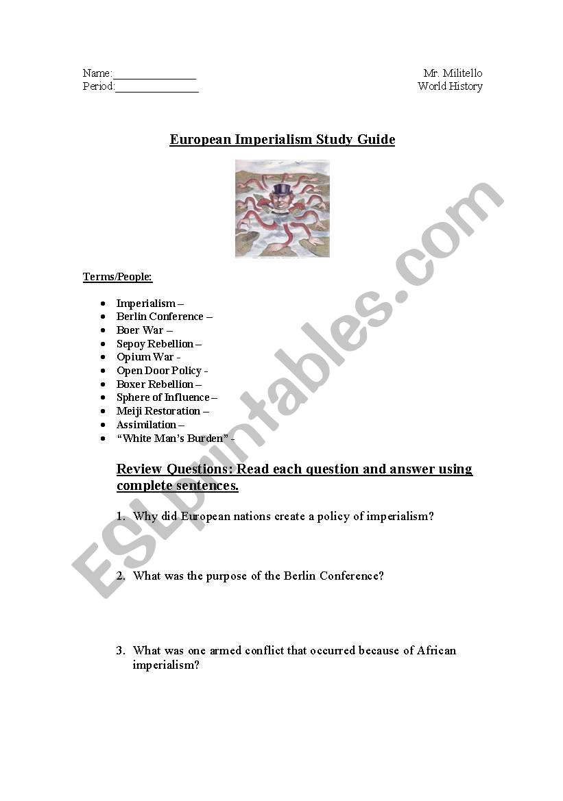 Imperialism Study Guide: High School World History