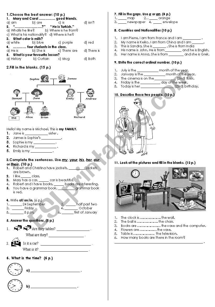 Worksheet for elementary learners