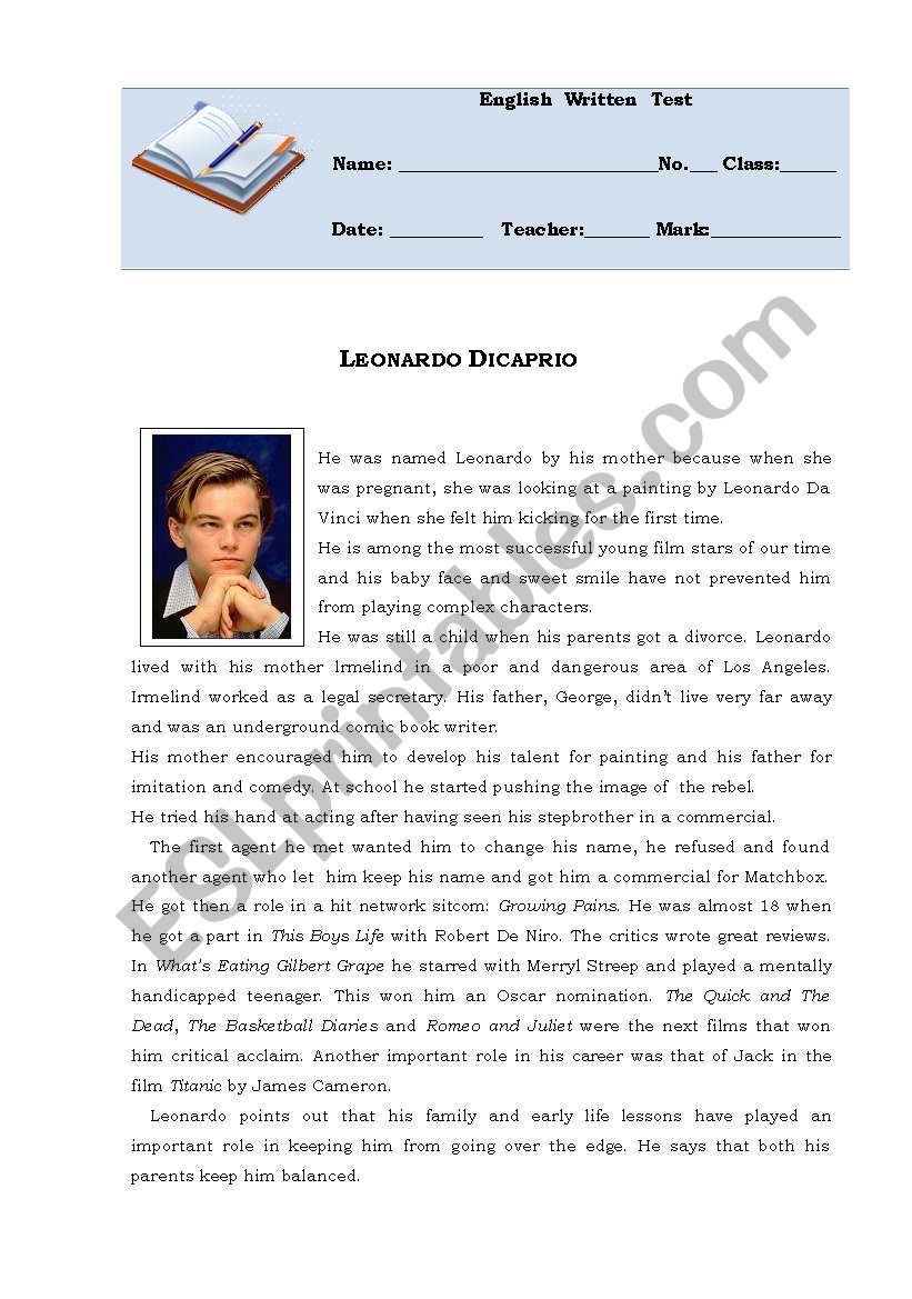 Leonardo Dicaprio - 9th form test