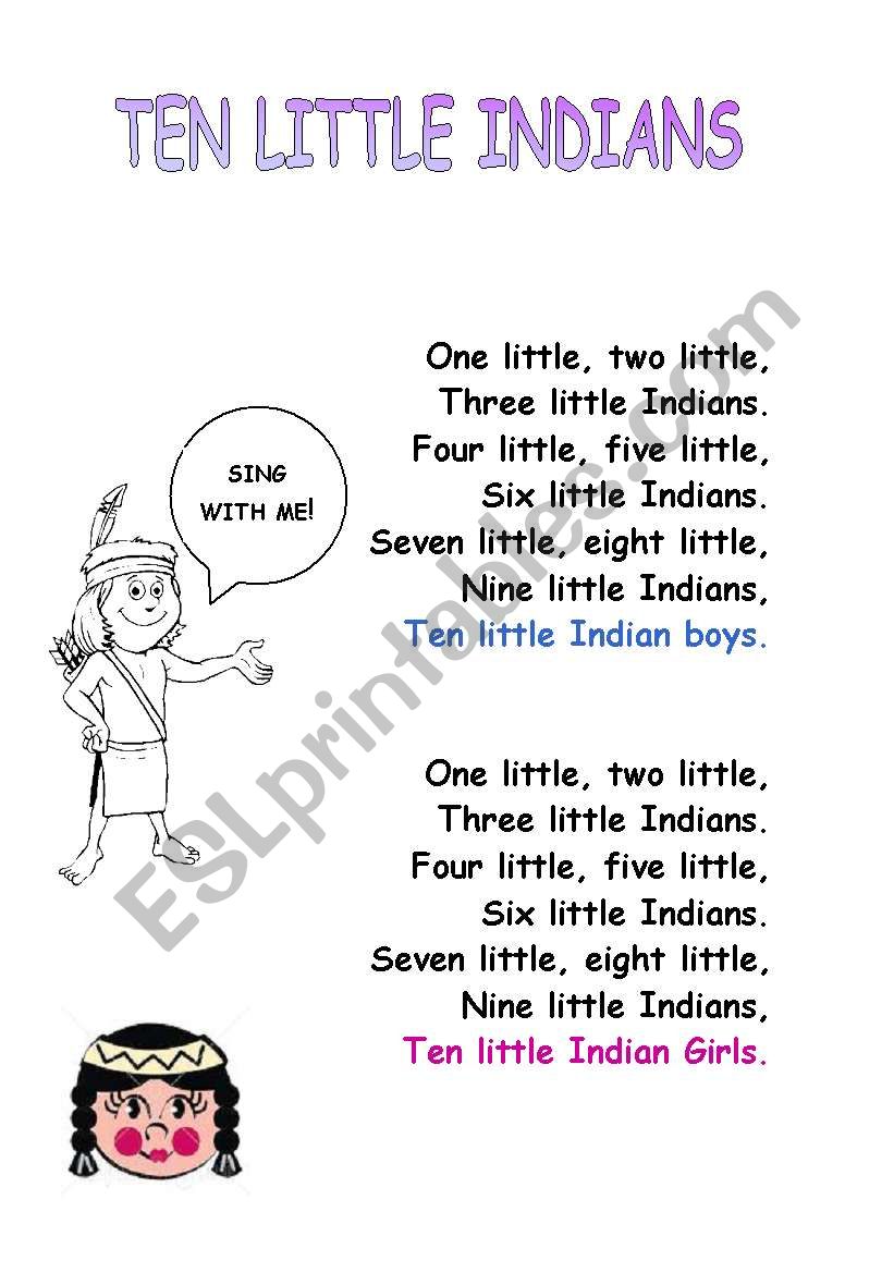 indians song worksheet