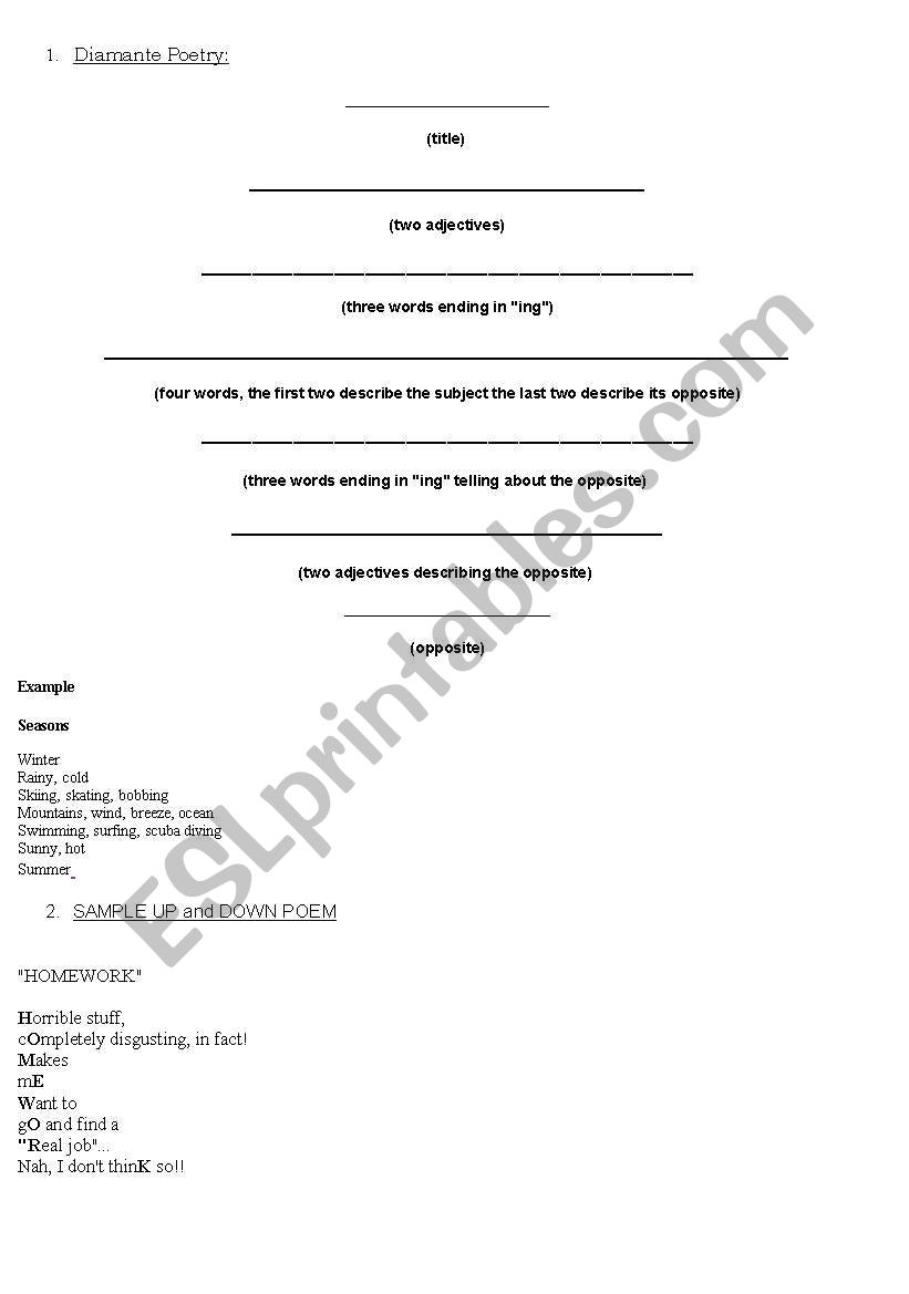 Poetry shapes worksheet