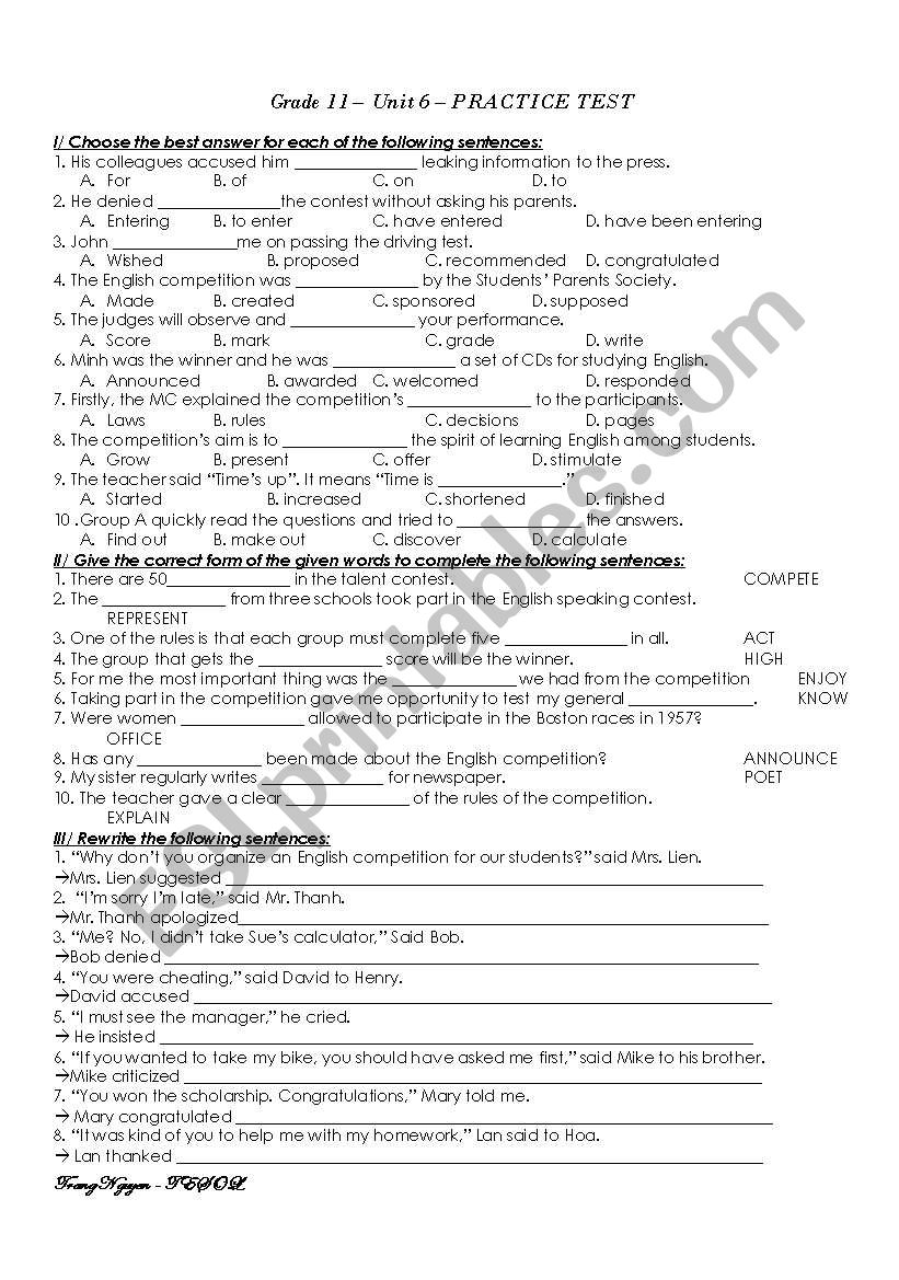 Practice test worksheet