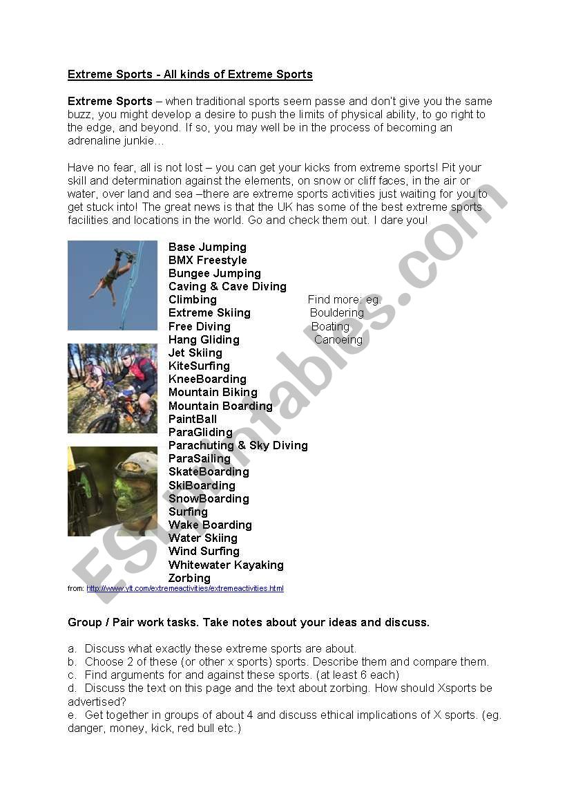 Extreme Sports 1 worksheet