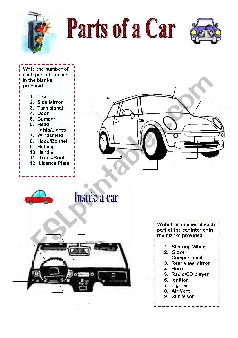 Parts of a Car - 2 pages worksheet