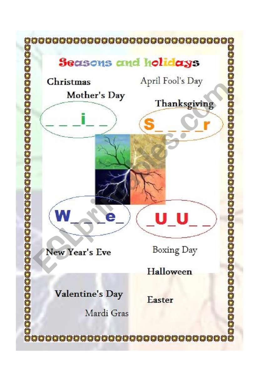 Seasons and Holidays worksheet