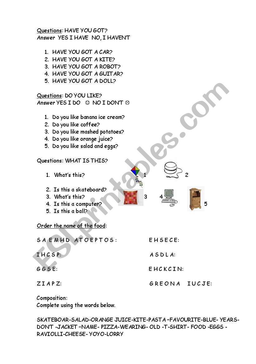 TOYS worksheet