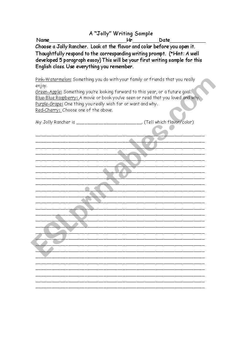 1st Day Writing Sample worksheet