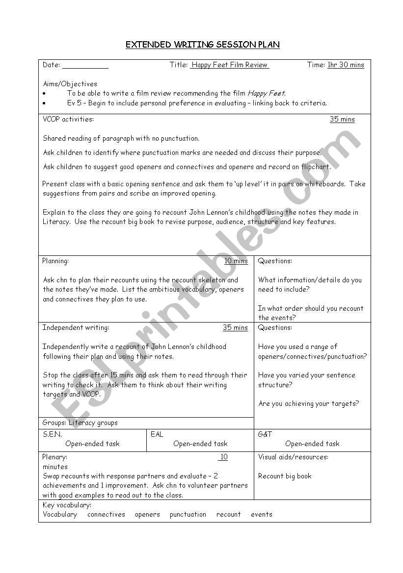 Happy Feet Film Review worksheet