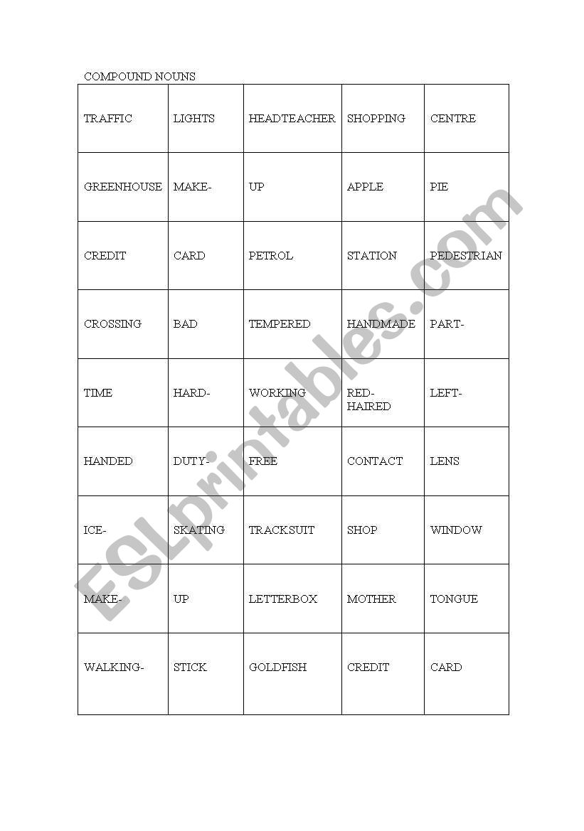 compound nouns worksheet