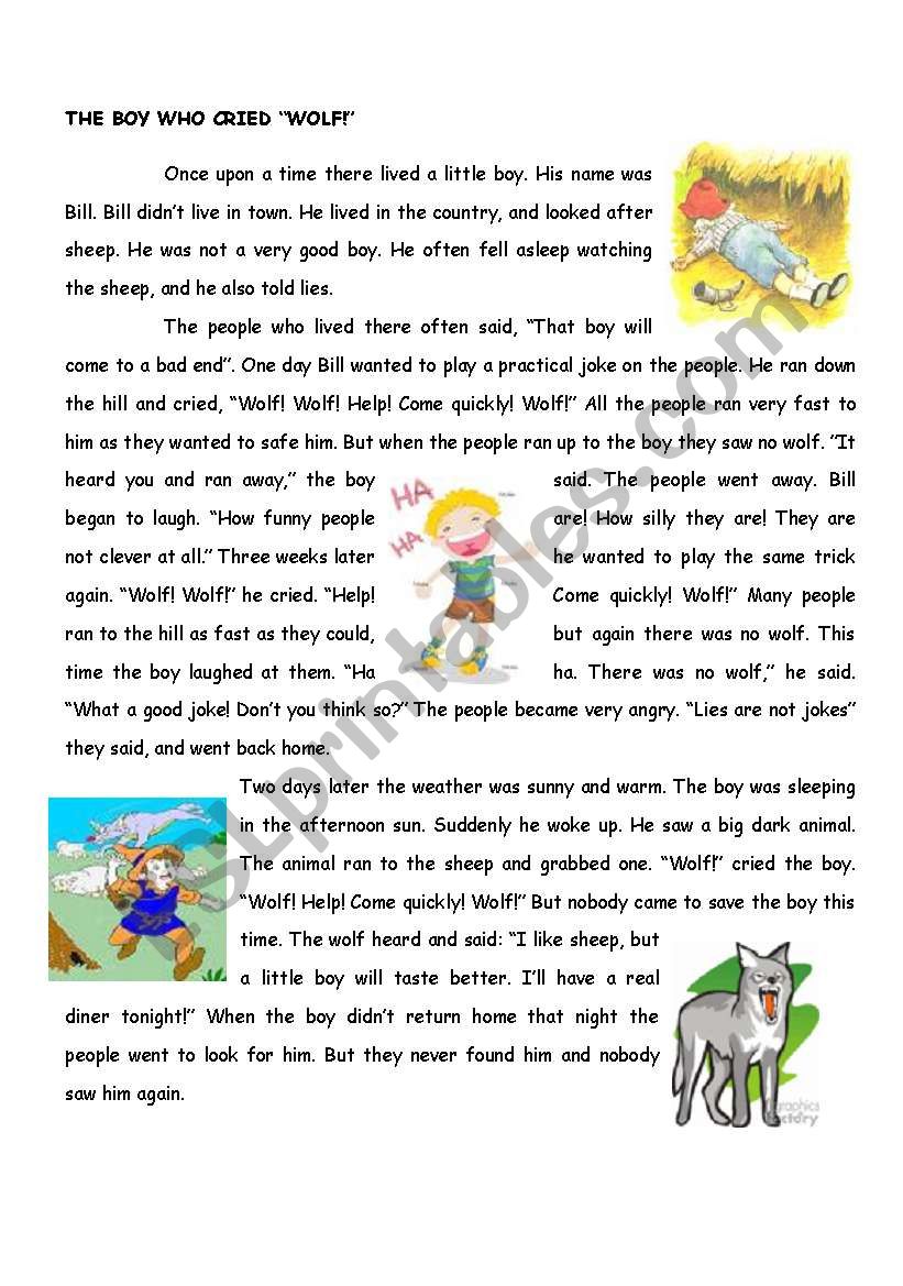 the boy who cried wolf worksheet
