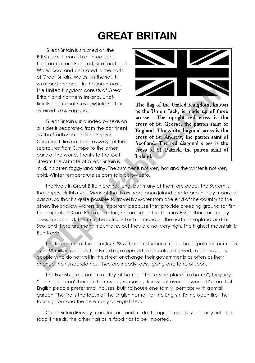 Great Britain worksheet