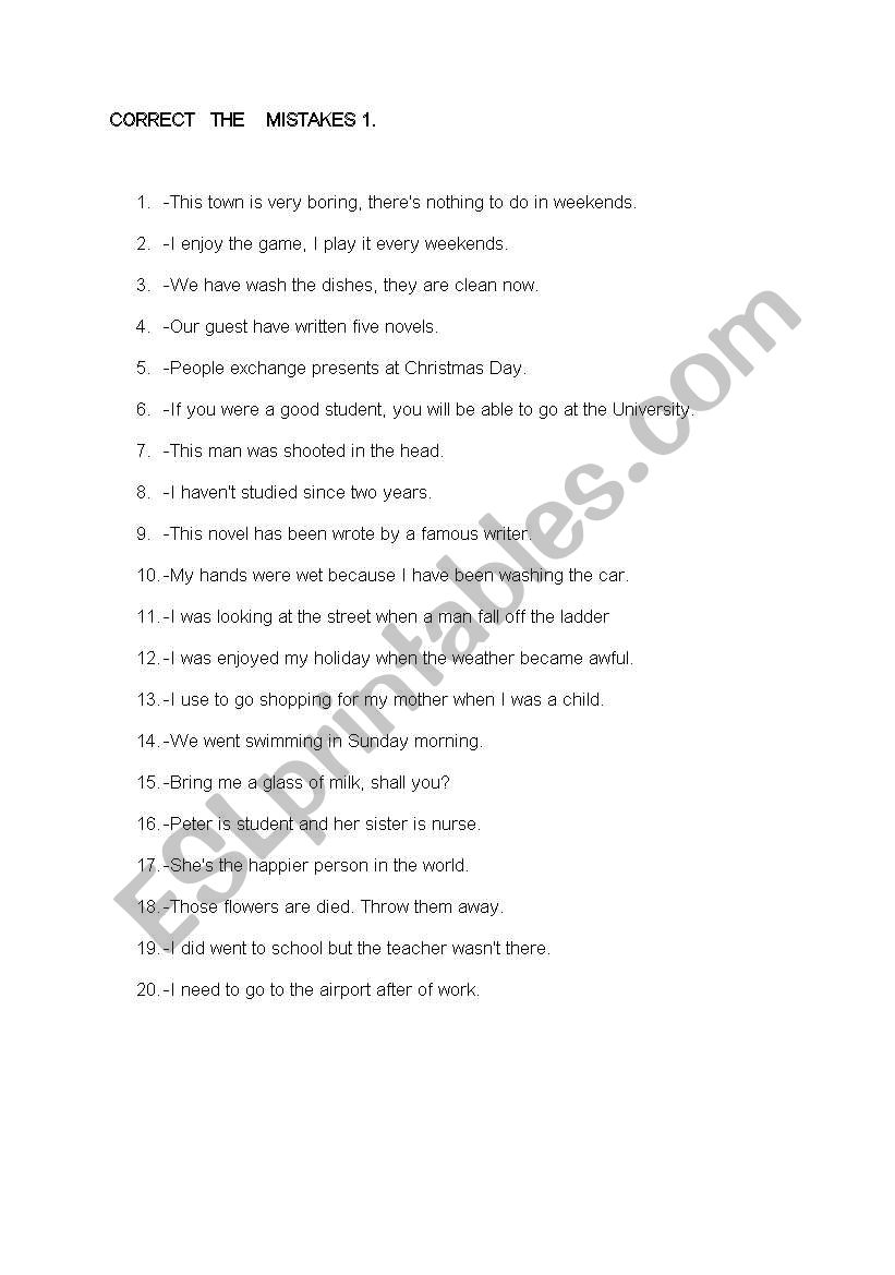 CORRECT THE MISTAKES 1 worksheet