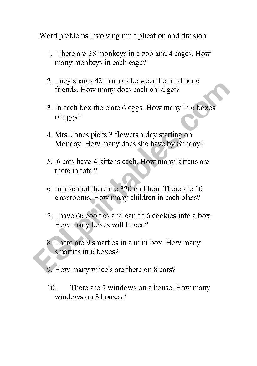 Word Multi problems worksheet