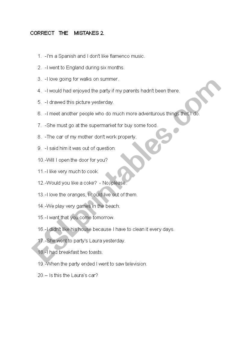 CORRECT THE MISTAKES 2 worksheet