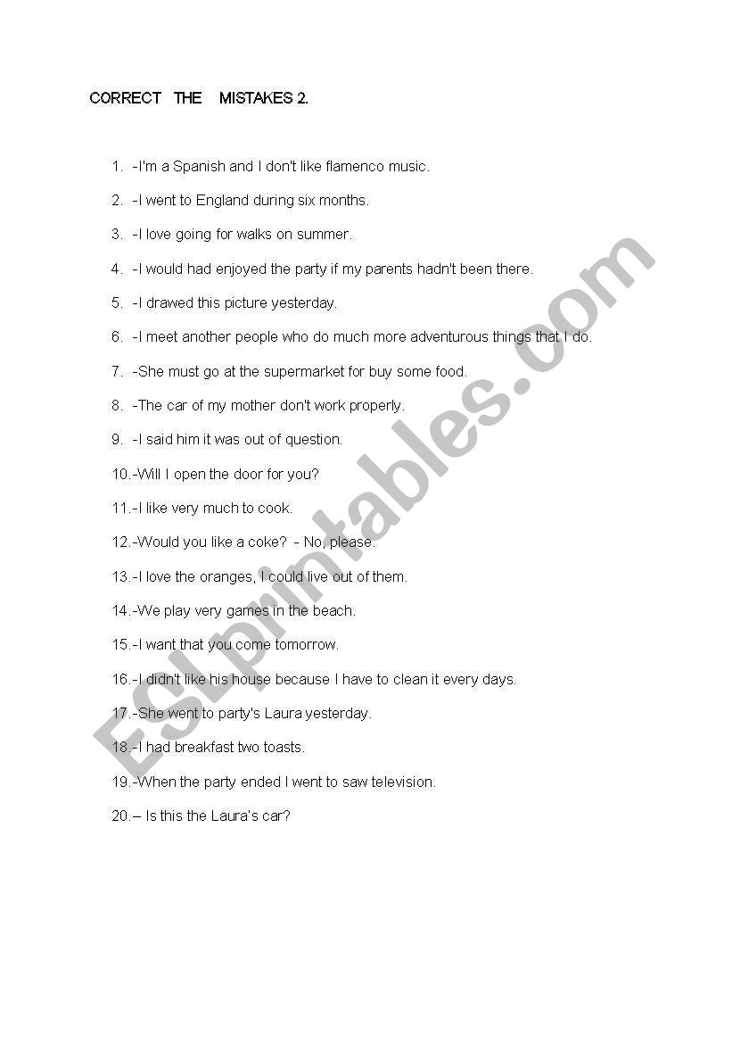 CORRECT THE MISTAKES 2 worksheet