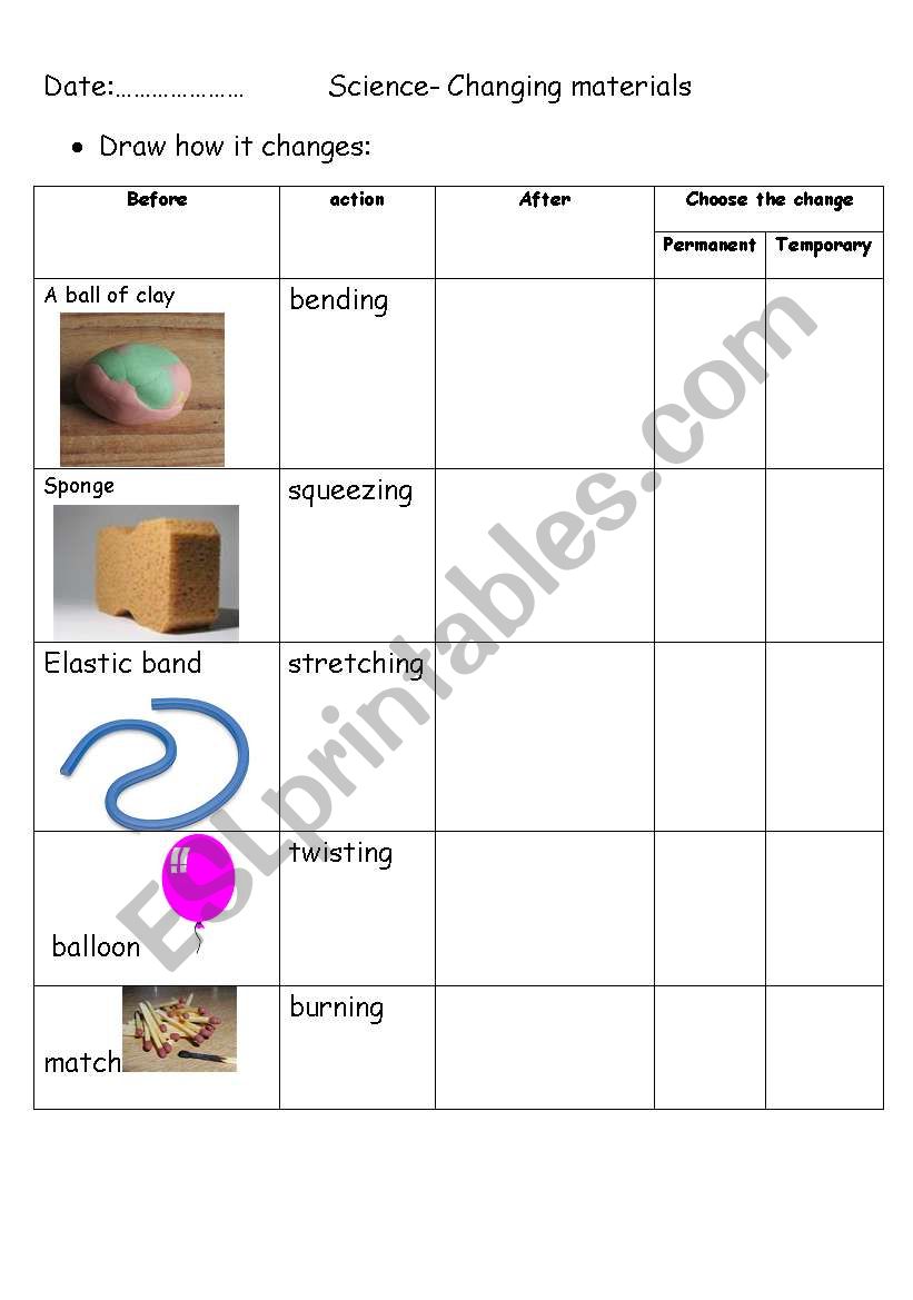 changing materials worksheet