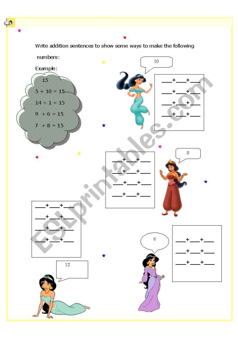 addition sentences worksheet