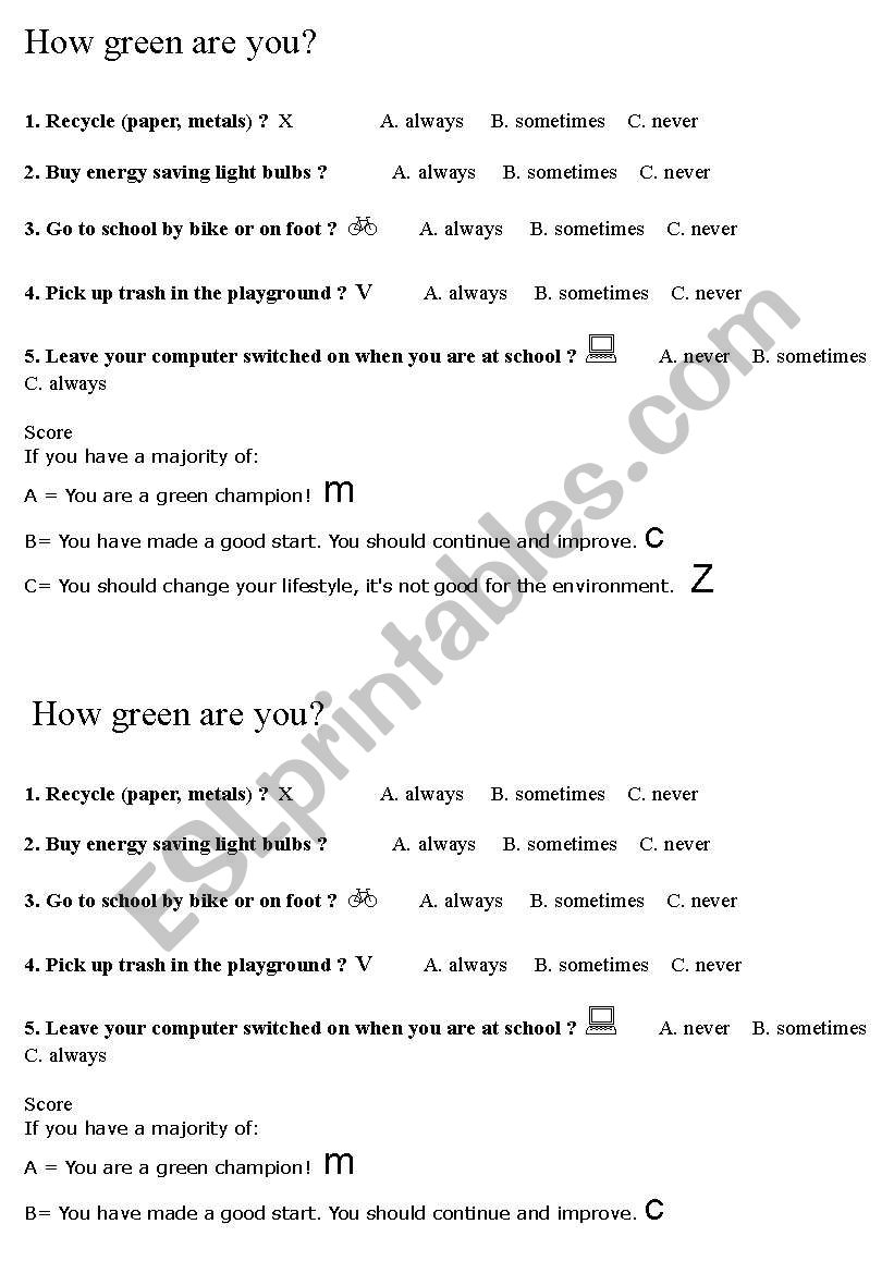 Quiz: How green are you? worksheet