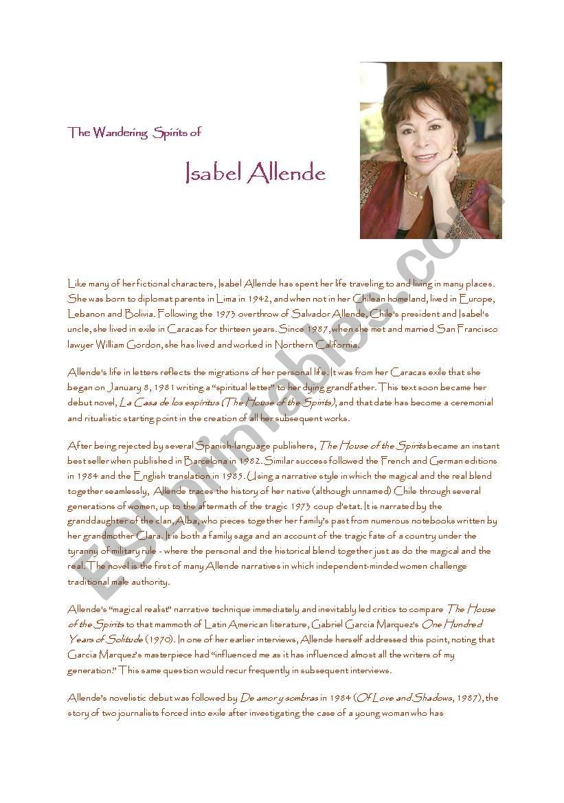 Isabel Allende worksheet