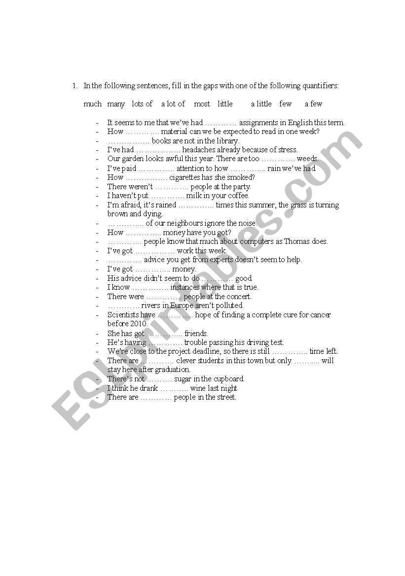 Quantifiers worksheet