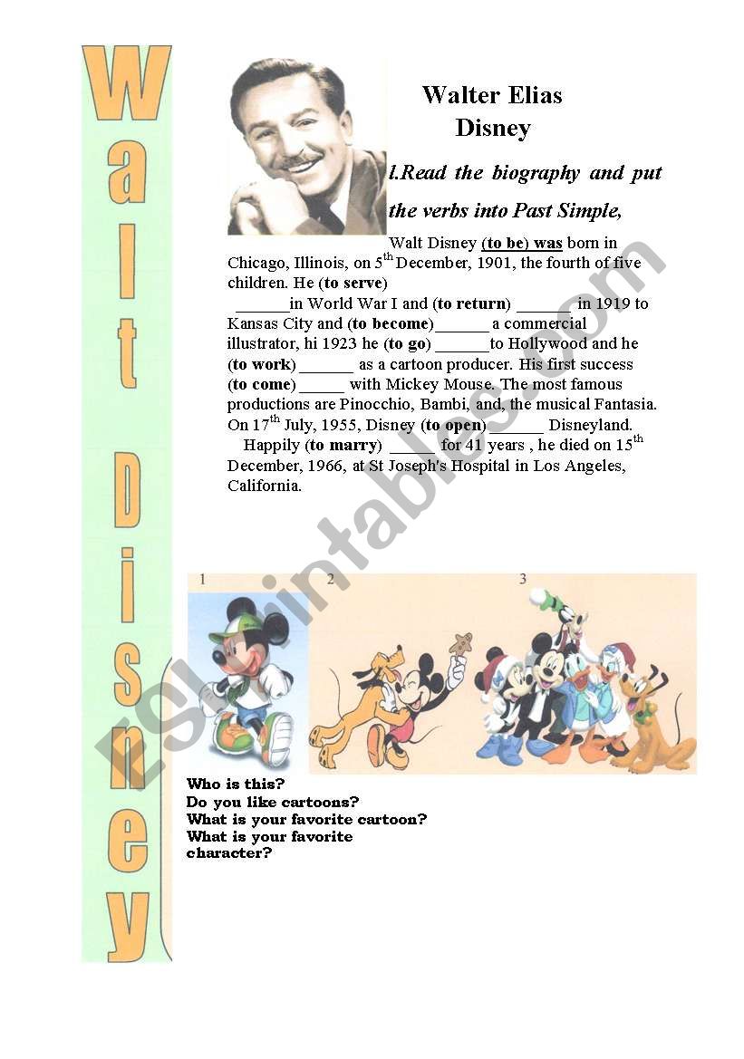 Walt Disney Past Simple worksheet