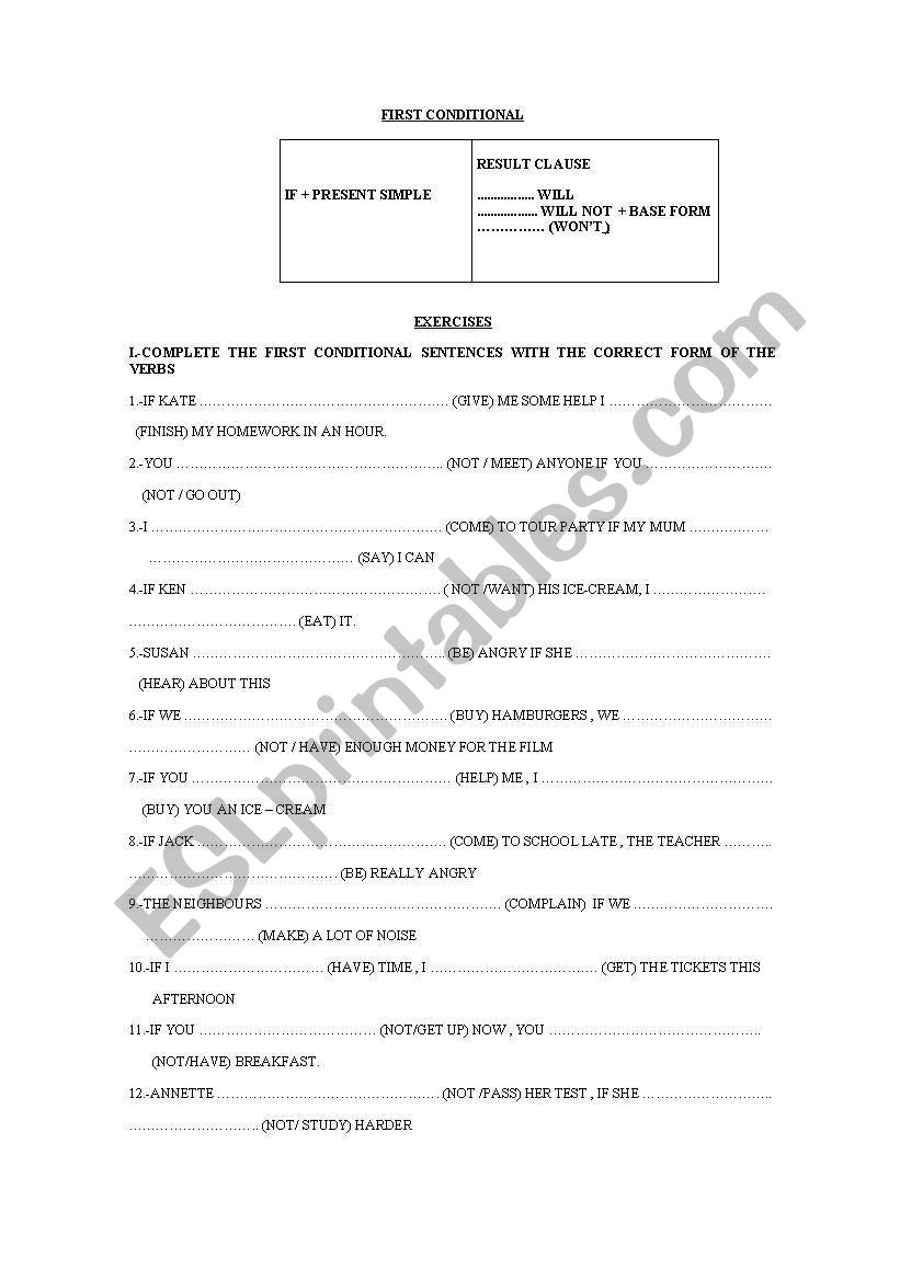 first conditional worksheet