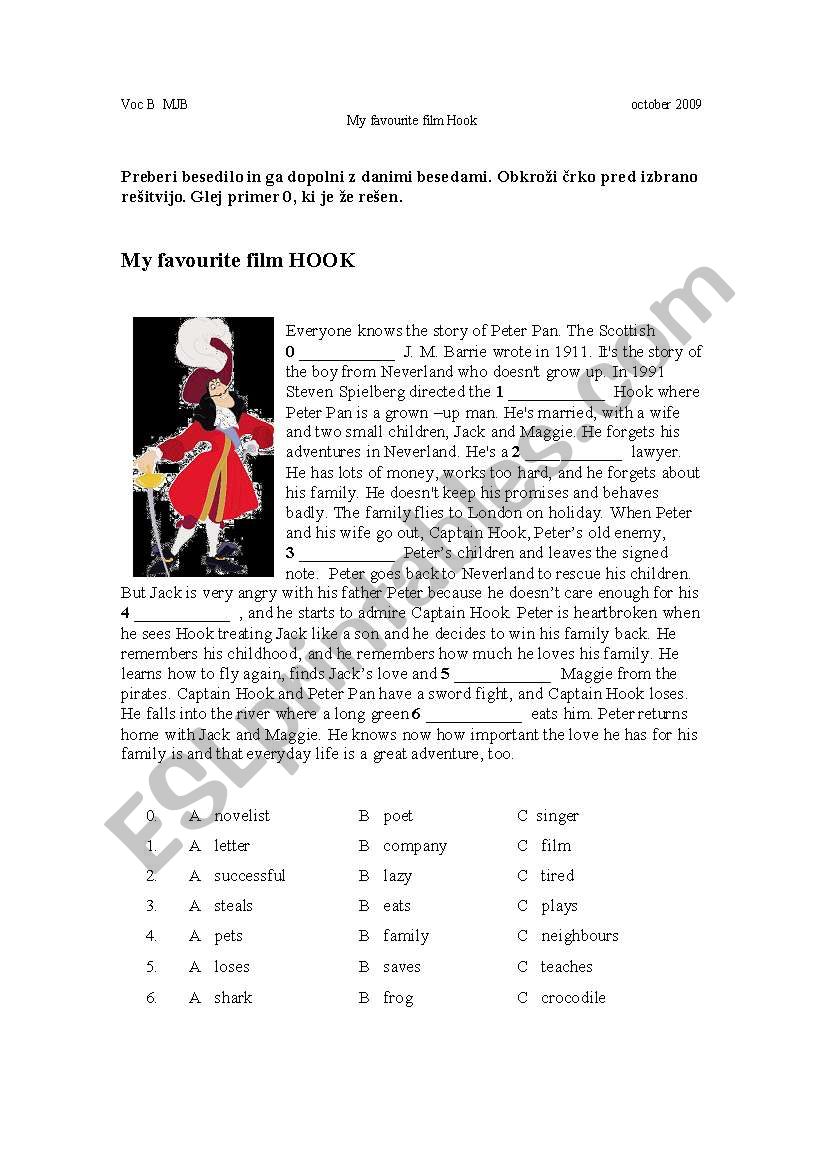 My favourite film HOOK worksheet