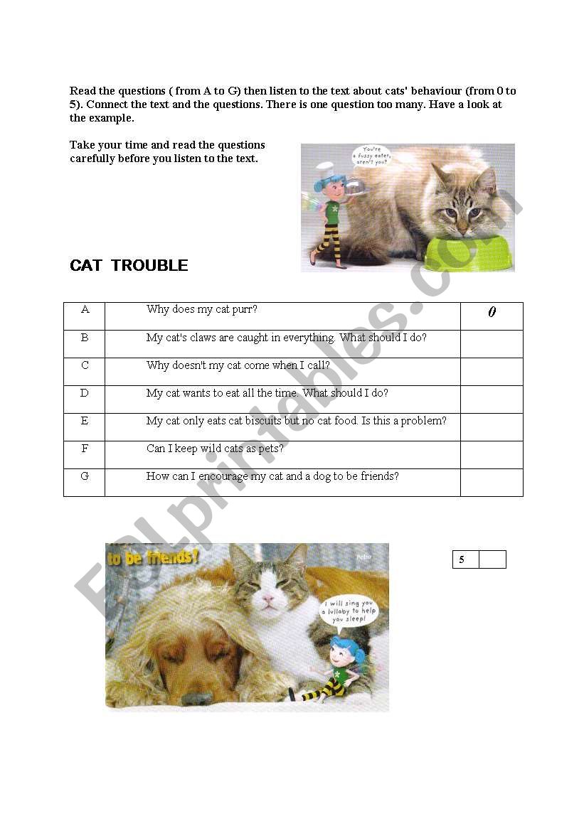 Cat trouble worksheet