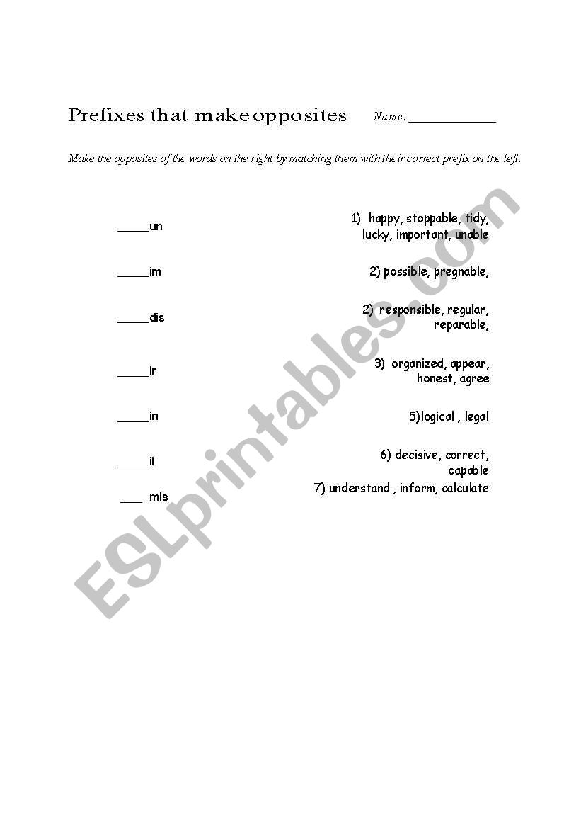 negative prefixes worksheet