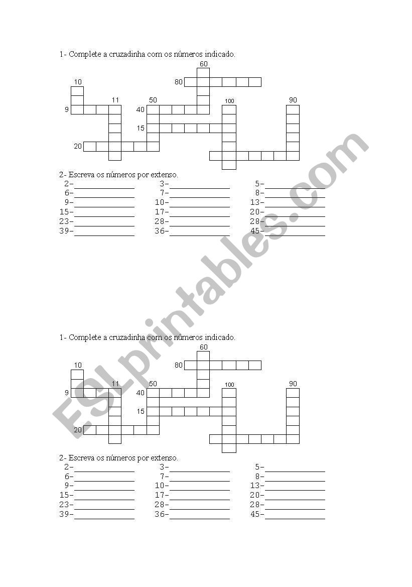 numbers crossword worksheet