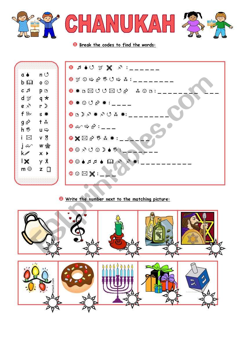 CHANUKAH - 2 pages of activities and exercises.